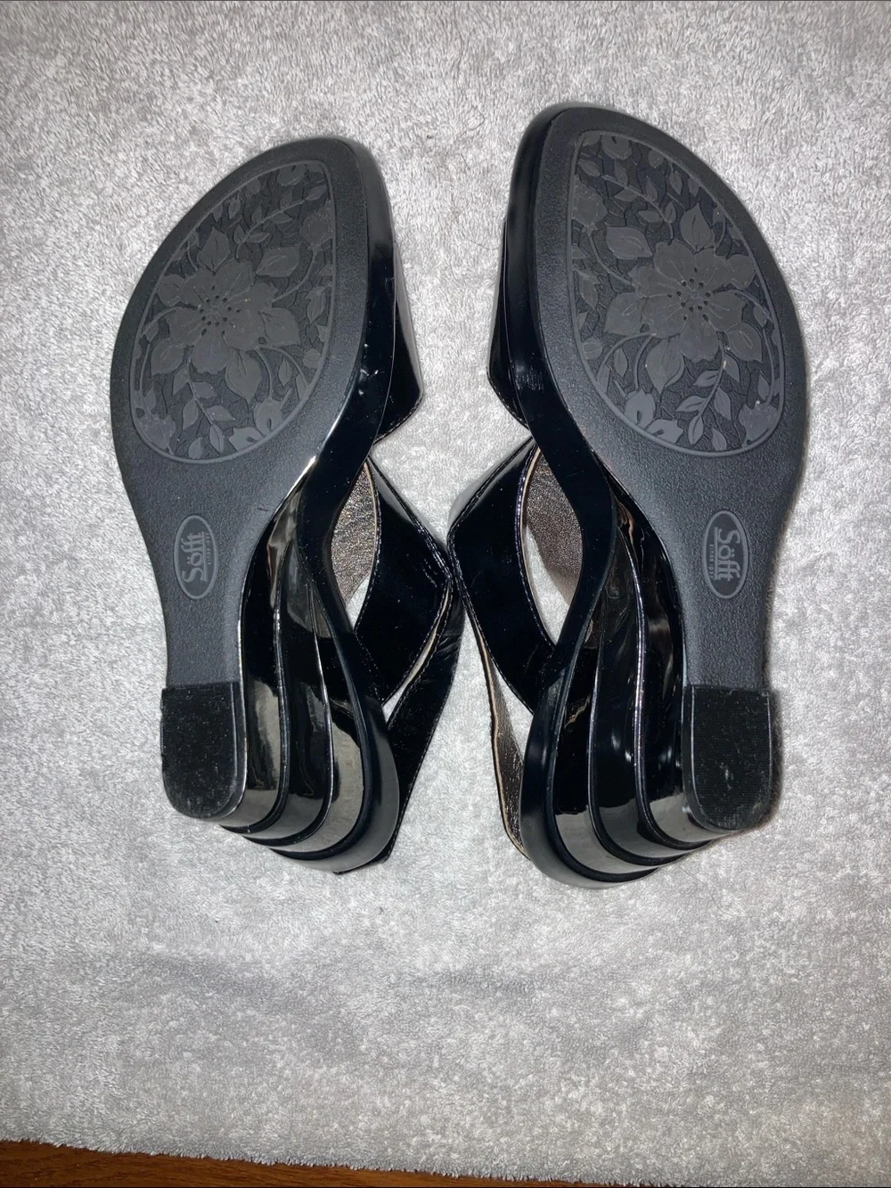 Sofft Black Patent Open-Toe Slingback Wedge Heels